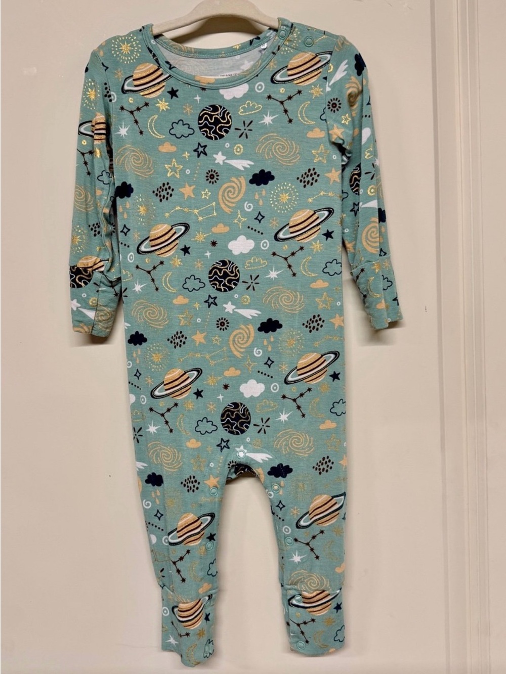 Posh Peanut Mint Space Planet Printed Kids One-Piece